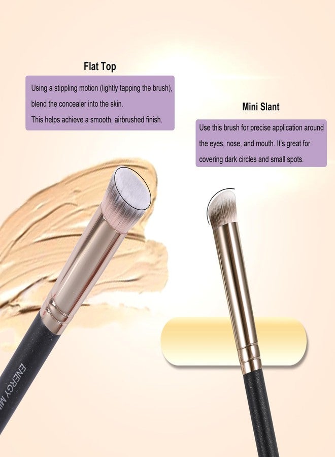 ENERGY Concealer Brush Set - Mini Flat Top Kabuki Brush Slant Concealer Brush for Eyebrows Eyeshadow Under Eye Setting Powder for Liquid Cream Powder Blending - Image 4